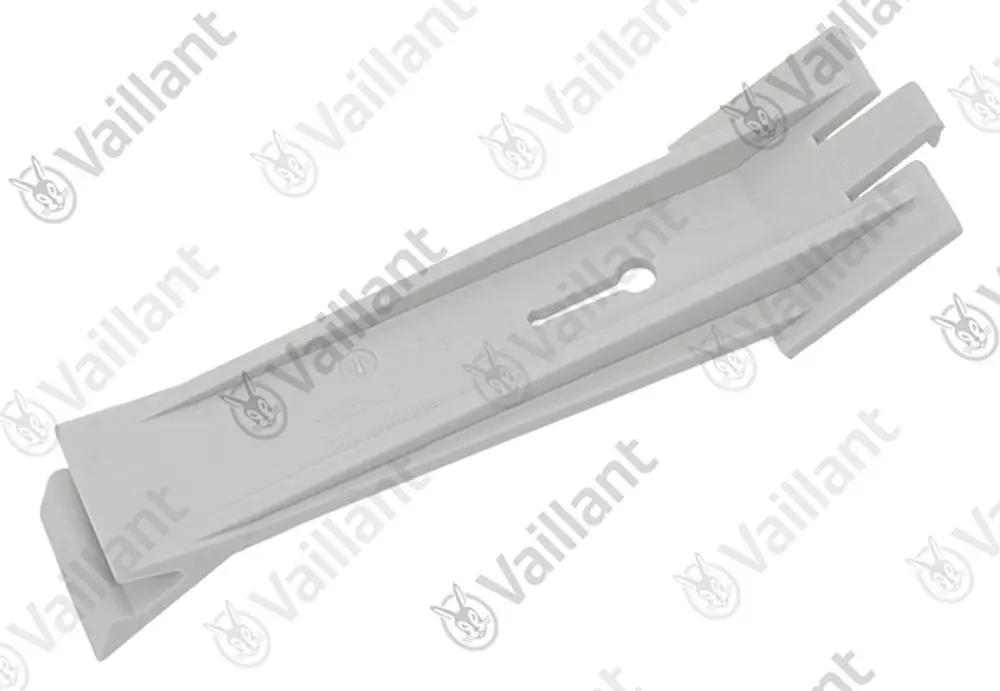 Vaillant Halter in grauer Farbe mit breiterer Basis und schlankerem Ende, geeignet für die Montage an einem Heizsystem oder Gerät.